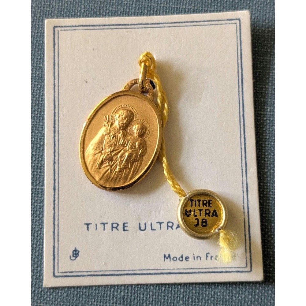 Vintage Saint Joseph Medal Oratory Montreal Gold Tone Pendant Made in France